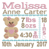 Baby birth announcement template machine embroidery design by sweetstitchdesign.com