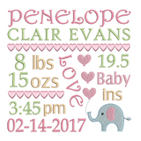 Baby birth announcement -custom embroidery design by sweetstitchdesign.com